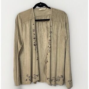 Soft Surroundings Women's XL Faux Suede Boho Hippy‎ Floral Long Sleeve Cardigan